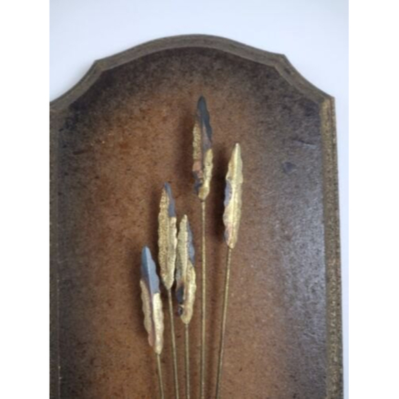 VINTAGE‎ MCM Copper Brass Cattails And Reeds On Cork Plaque - Picture 5 of 8